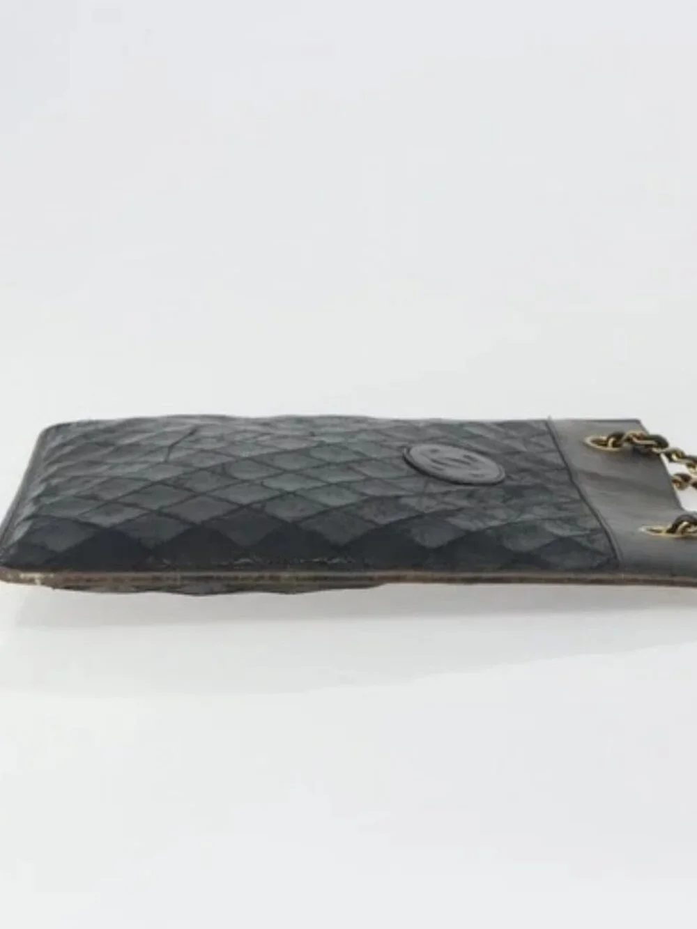 CHANEL Chain Tote Bag Lamb Skin Black Gold CC Auth BA13601